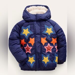 Kids' Navy Star Patterned Puffer Jacket Coat Stars Appliqué Water Resistant